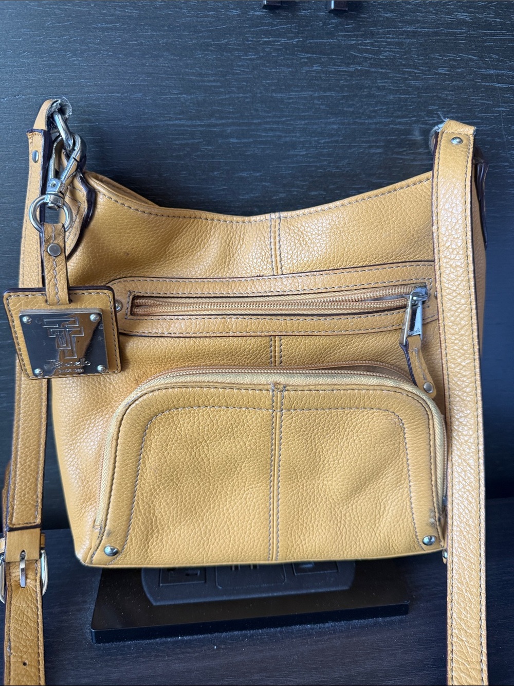 Tiganello Pebbled Crossbody Bag in Camel